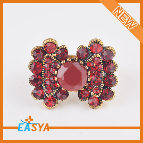 Fashion 2015 Alloy Jewelry Red Crystal Bow Finger Ring