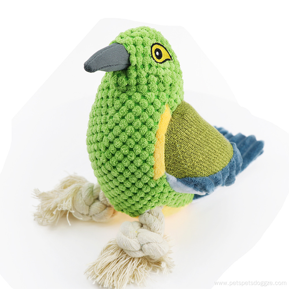 Corduroy parrot cotton rope plush squeaky dog toy