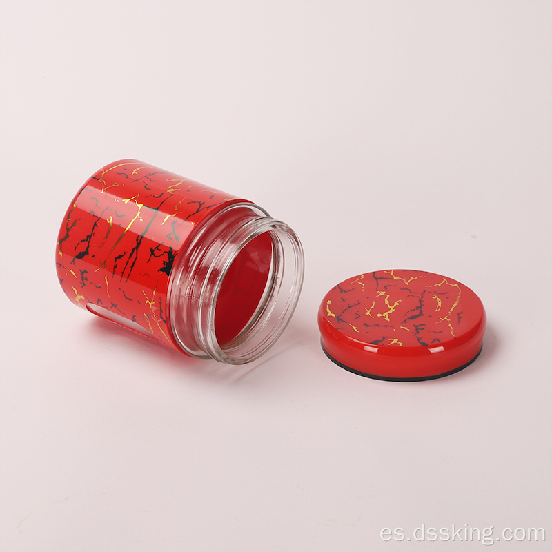 Frascos de especias y colchoneta de 9 piezas Spices Salt Pimera Jarra de sal Tapa de plástico Impresión roja de vidrio redondo Salt y pimienta Frascos