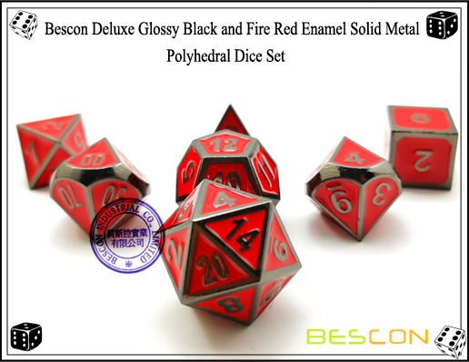 Bescon Deluxe Glossy Black and Fire Red Enamel Solid Metal Polyhedral Role Playing RPG Game Dice Set (7 Die in Pack)-1 Bescon Deluxe Glossy Black and Fire Red Enamel Solid Metal Polyhedral Role Playing RPG Game Dice Set (7 Die in Pack)-1
