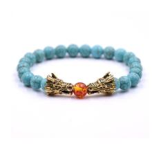 Bracelet Turquoise Perles Ambre 8MM Tete de Dragon