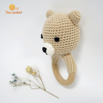 Fait à la main bébé au crochet anneau en bois ours hochet jouets de dentition