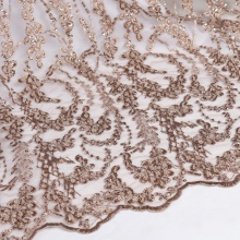Wholesale Beaded Gold Embroidery Sequined Lace Fabric for Wedding Dress