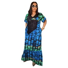 African Ethnic Satin Dress | Middle Eastern Print Loose Robe for Women