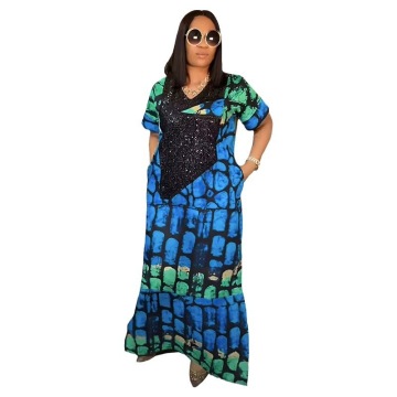 African Ethnic Satin Dress | Middle Eastern Print Loose Robe for Women