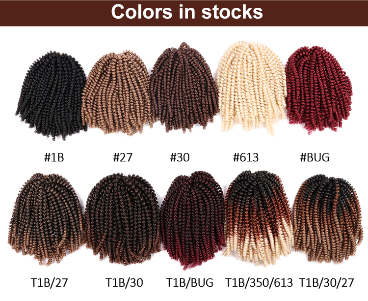 8Inch Ombre Spring Twist Hair Crochet Braids Passion Twist Synthetic Braiding Hair Extensions 30Roots Black Brown Red Color