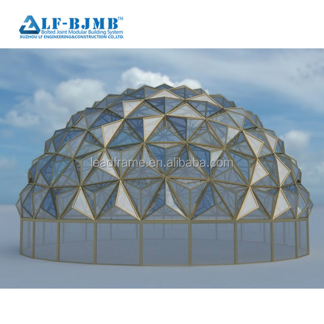 Economical Prefab Steel Structure Curved Canopy Easy Erection Glass Dome Roof For Hotel Atrium