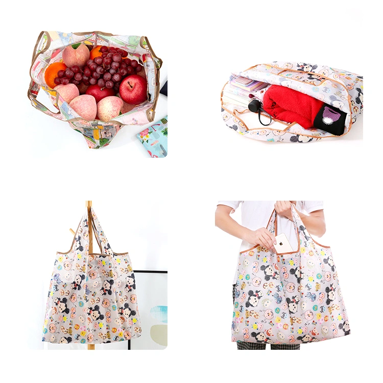 Foldable Polyester Cloth Reusable Fashion Shopping Bags with Rope Handle