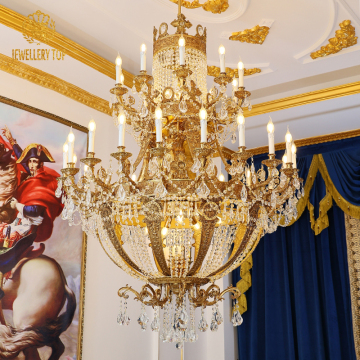 Classic French Empire Palace Luxury Crystal Chandelier Antique Brass Pendant Light