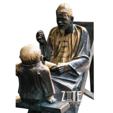 Ancient bronze chinese young boy and old man sculpture