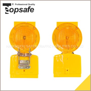 Road safety barricade solar warning light