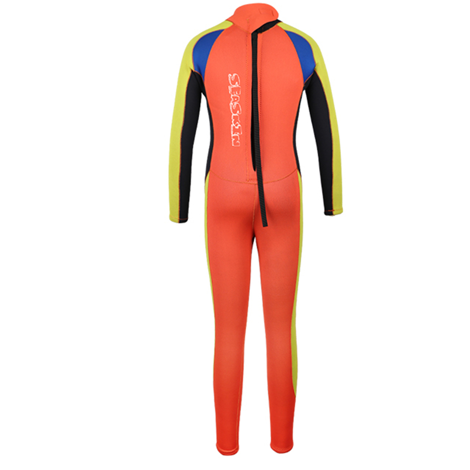 Seaskin เด็กสีสันสดใสด้านหลัง zip แขนยาว wetsuits