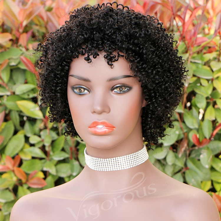 Short bob afro curly wholesale inch pixie cut wave black cheap glueless brazilian real human hair wigs black women