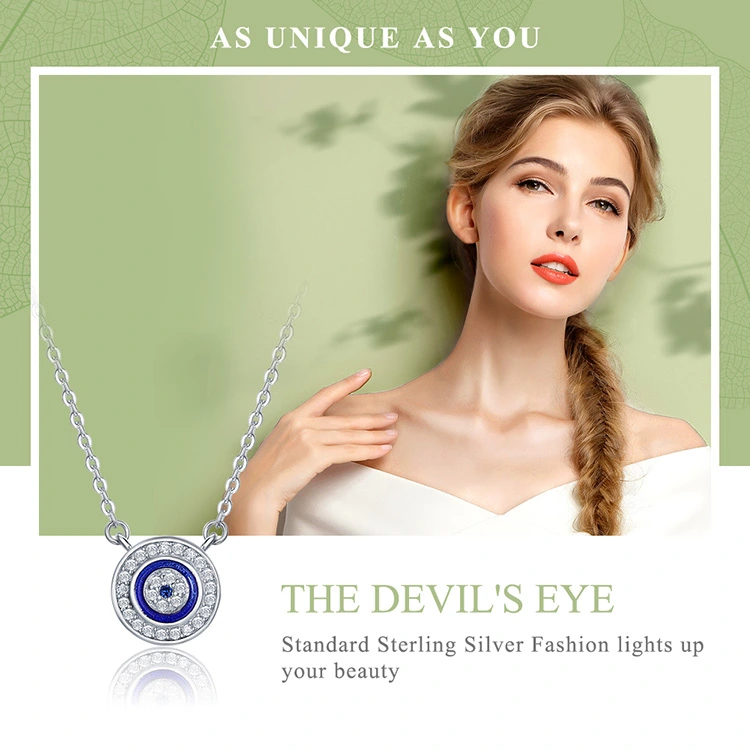 Lucky Blue Eye Clear CZ Pendant Necklace Women Luxury 925 Sterling Silver Jewelry