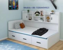 Wood bed with bookshelf and storage or drawer for kids