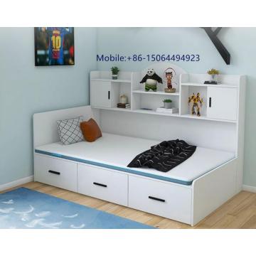 Wood bed with bookshelf and storage or drawer for kids