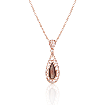 Rose Gold Plated Black MOP Teardrop Pendant