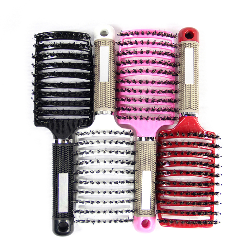 Anti-static Heat-resistant Curved Vent Boar Bristle detangling hair brush Massage Combs for Pro Hair Salon Barber Hair Styling