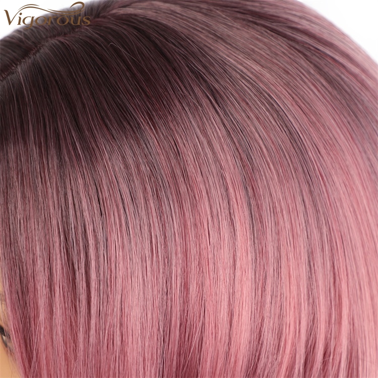 Vigorous Wholesale Price Long Natural Wave Cosplay Wig for Women Synthetic Ombre Pink Middle Part Wigs Heat Resistant