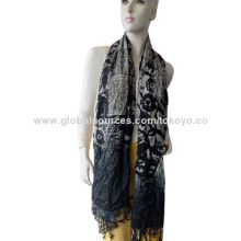 Printed scarf with scribble newspaper pattern, viscose and modal, digital printing