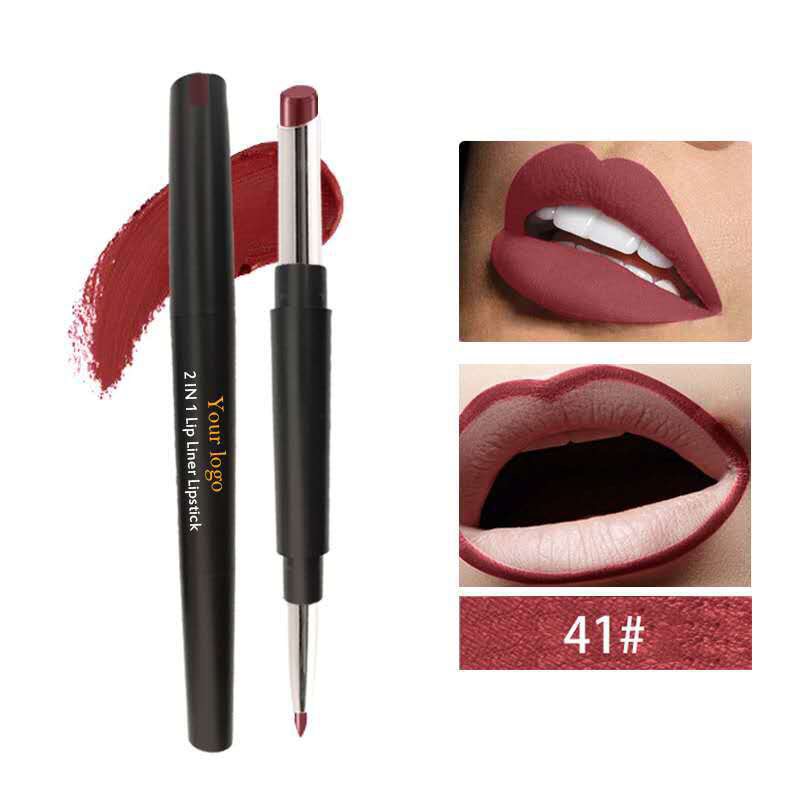 12 color Double ended lipstick lip liner Matte lip stick 2 in 1 multifunctional lipstick pvc waterproof Lip stick pen