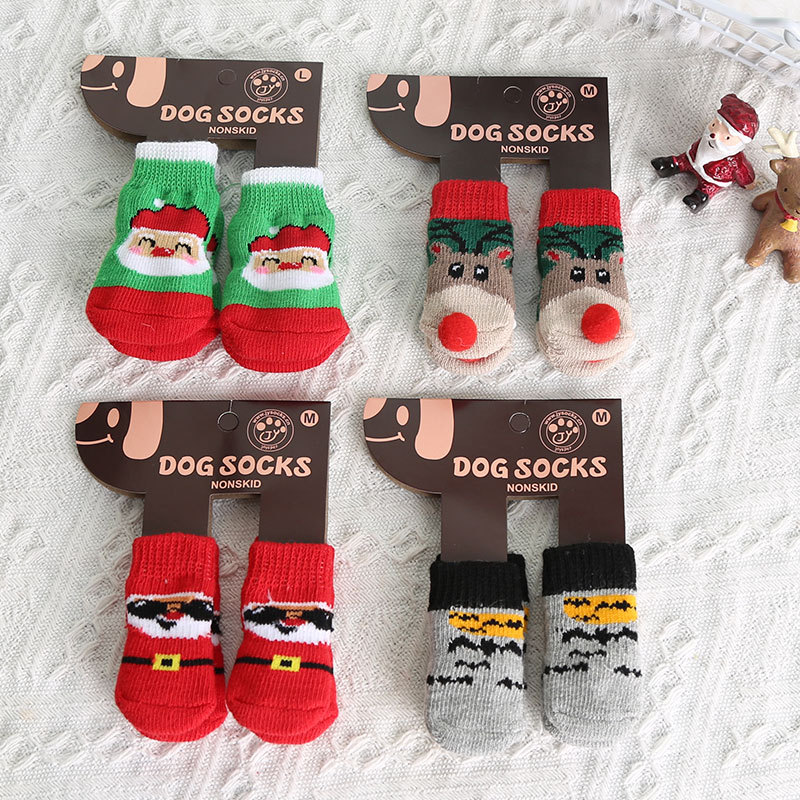 Santa Socks Pet Dogs Cats Small and Medium-sized Dogs Fall and Winter Warmth Elastic Shoes Accessories Supplies