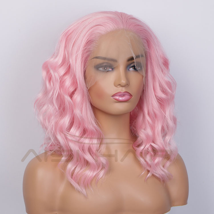 Aisi Hair Medium Long Wavy Pink Synthetic Wig Cosplay Body Wave Swiss Lace Wig Synthetic Lace Front Hair Wigs For Black Women