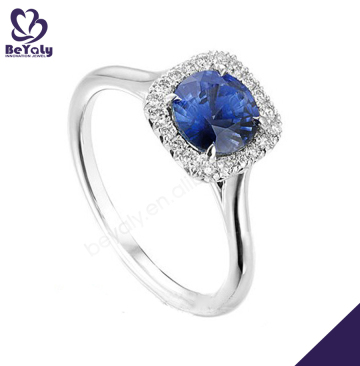 Beautiful fashion cz silver square blue sapphire ring