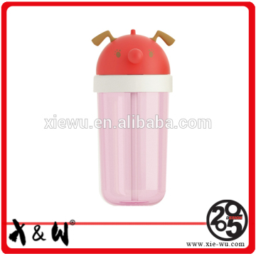 Dog shape portable plastic water bottle with straw