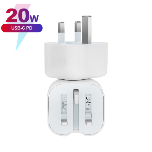 Folded UK Plug 20W USB-C Phone Wall Charger