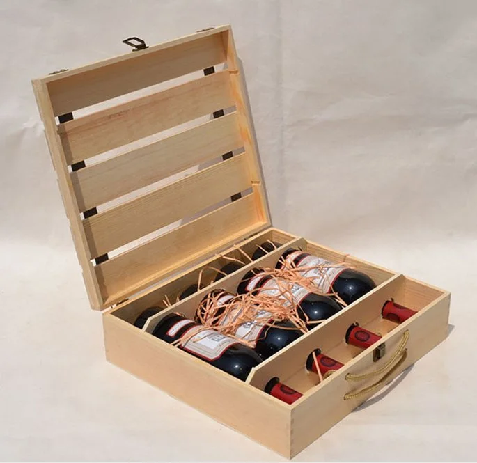 Top Quality Natural Pine Wood Wine Box for Four Bottles