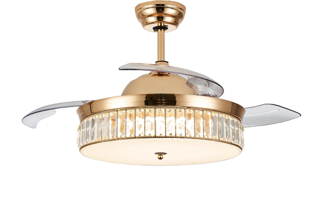 Gold Modern Retractable Fan Lamp with Crystal Lampshade