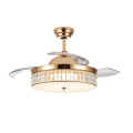 Gold Modern Retractable Ceiling Fan with Crystal Lampshade