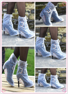 PVC waterproof women high heel reusable rain boot shoe cover