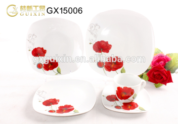 GUIXIN 20-piece Square melamin dinnerware, Service for 6, Red Rose