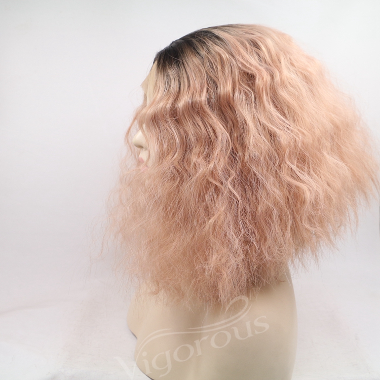 Vigorous ombre short bob premium high quality curly wholesale black women synthetic hair wigs with lace front
