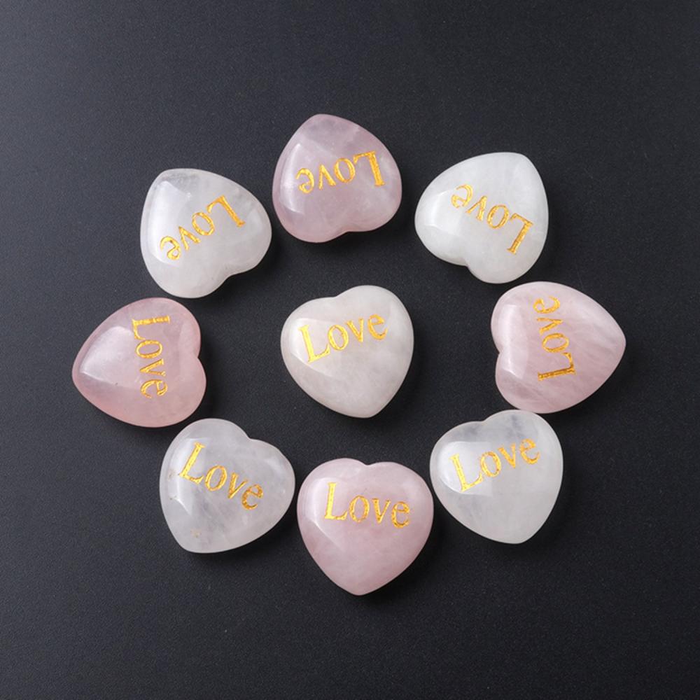 Heart Stone Charms Rose Quartz Words Stone Love Heart Shape Forma Gemstone Charms para la boda del Día de San Valentín Acción de Gracias