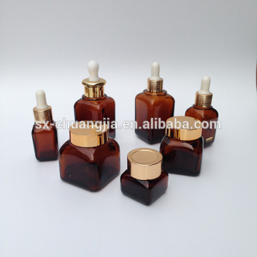 cosmetic packaging amber square glass bottle cream glass jar