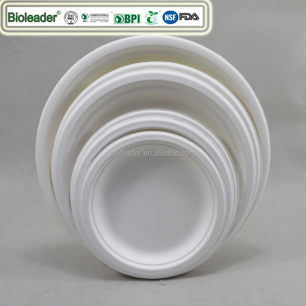 Wholesale Round Ribbed Biodegradable Plates Disposable Eco-friendly Sugarcane Bagasse