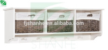 SH modern wooden wall shelf 3 wicker drawers furniture