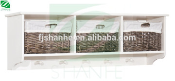 SH modern wooden wall shelf 3 wicker drawers furniture