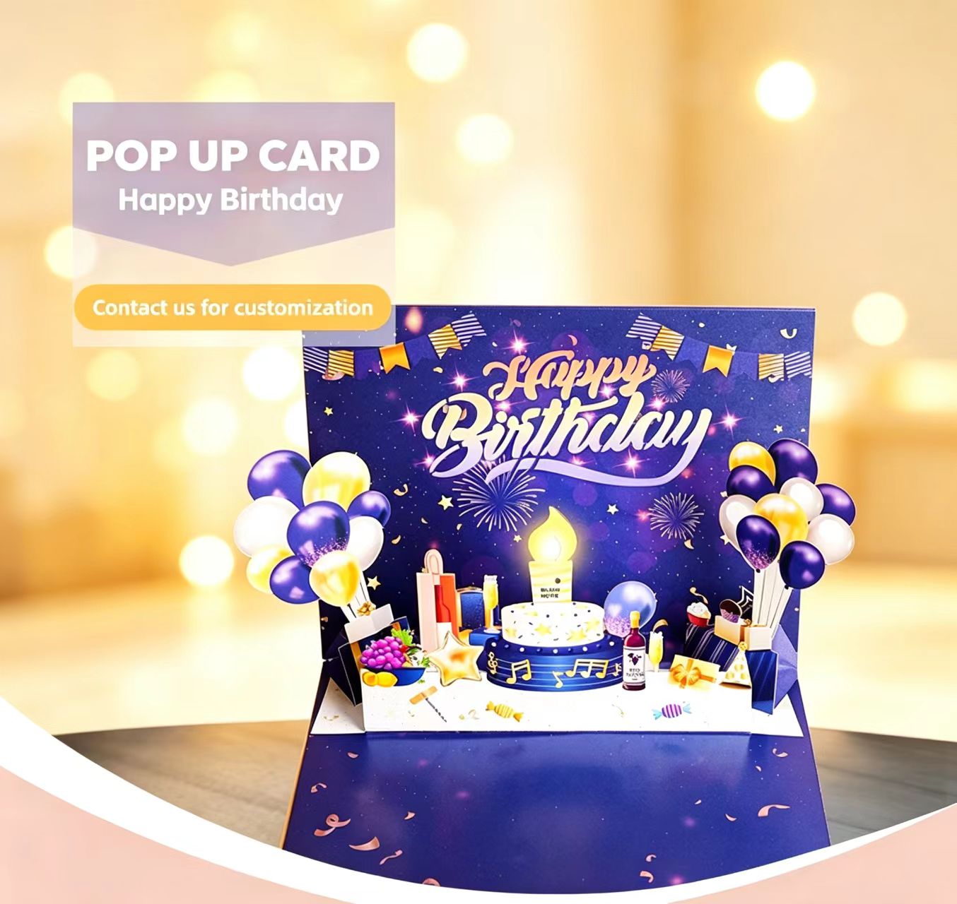 3D wyskakujące kartki urodzinowe z niebieskim tortem 3d pop up blue cake birthday greeting cards