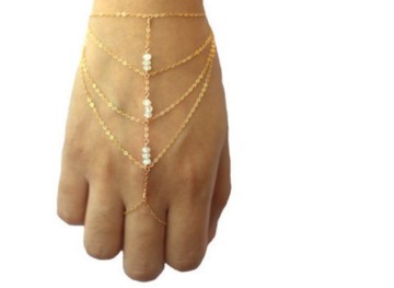Multi Chain Tassel Bracelet Bangle Slave Finger Ring Hand Harness Gold