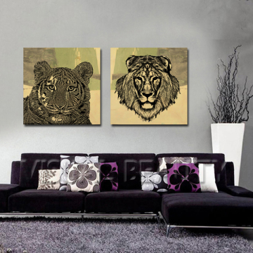 Double Panels Lions Animals Printing on Wall Paper