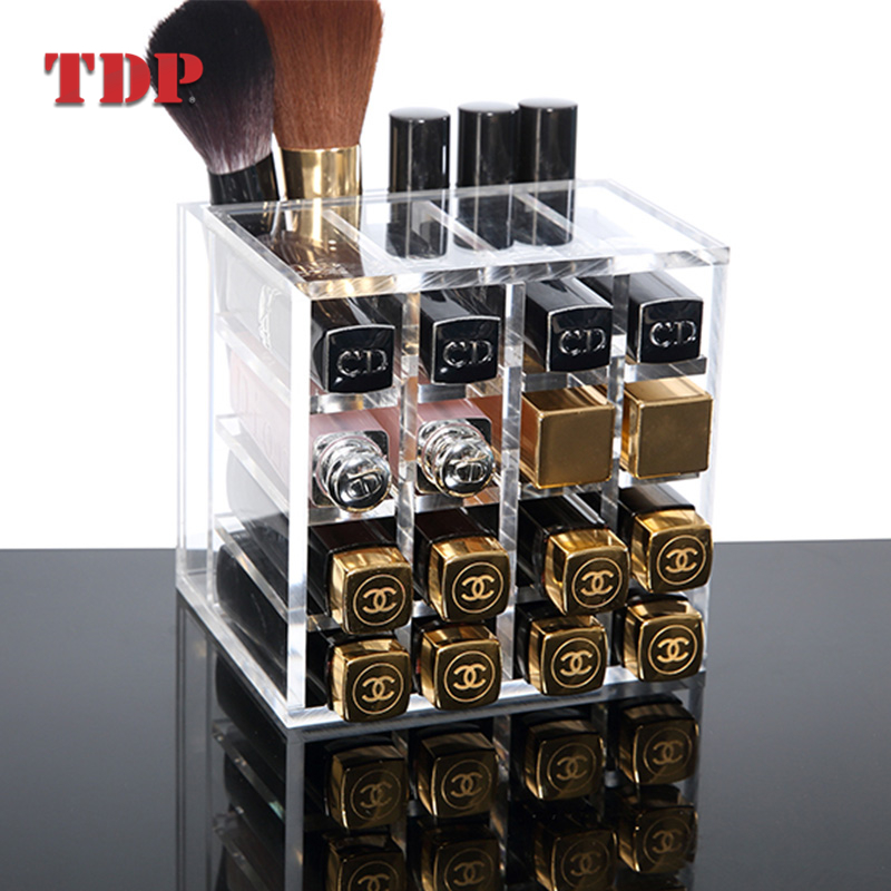 16-Section Lip Gloss Cosmetic Makeup Display Lipstick Acrylic Storage Box Brush Holder