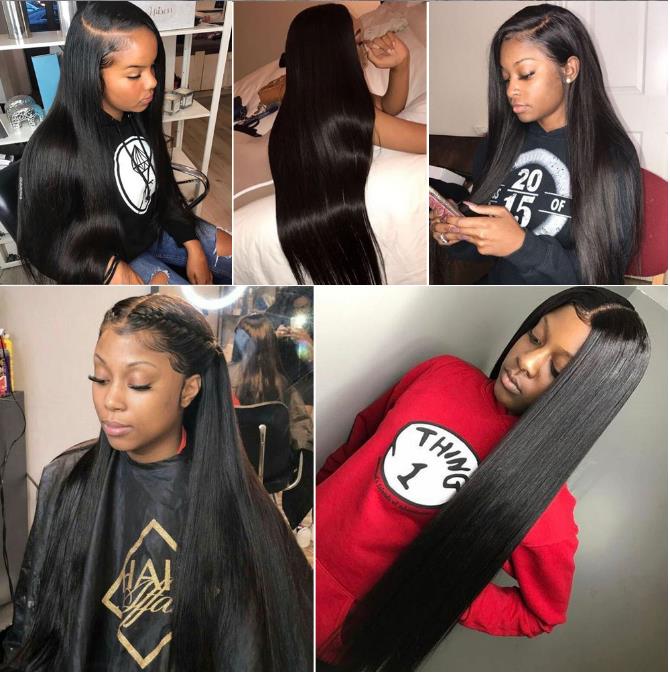 Straight Full Lace Wigs Glueless Brazilian Remy Human Hair Wigs with Baby Hair 150% Density For Female Black Women