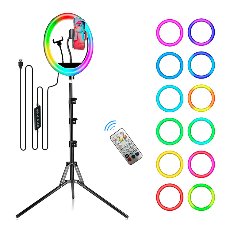 RGB ring light kit with tripod and remote