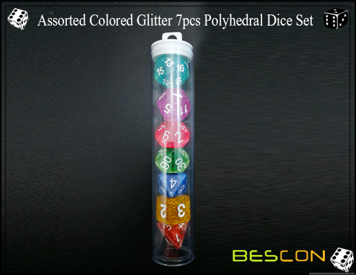 Assorted Colored Glitter 7pcs Polyhedral Dice Set-5