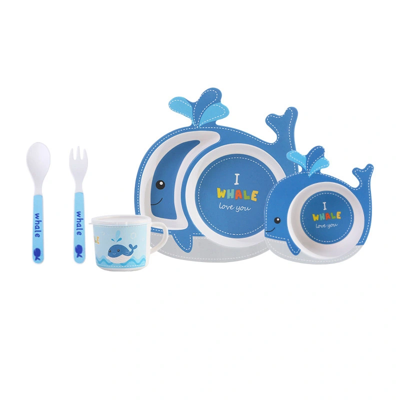 Bamboo Fiber Whale Shape Kindergarten Children Dinner Set Tablaware