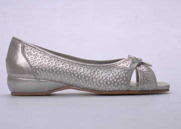 Open - Top Ladies Womens Ballerina Flats , Pu Upper Silver Us 6-9.5